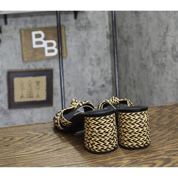 NWT Universal Thread Raffia Strappy Knot Sandal Heels Black Brown Multi 10M - Picture 8 of 11